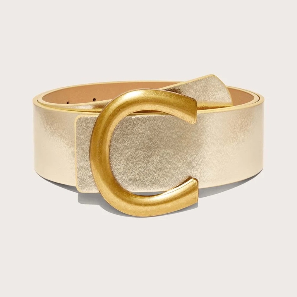 Vegan Leather high waist belt dress gold Tone Minimalist - Picture 1 of 16